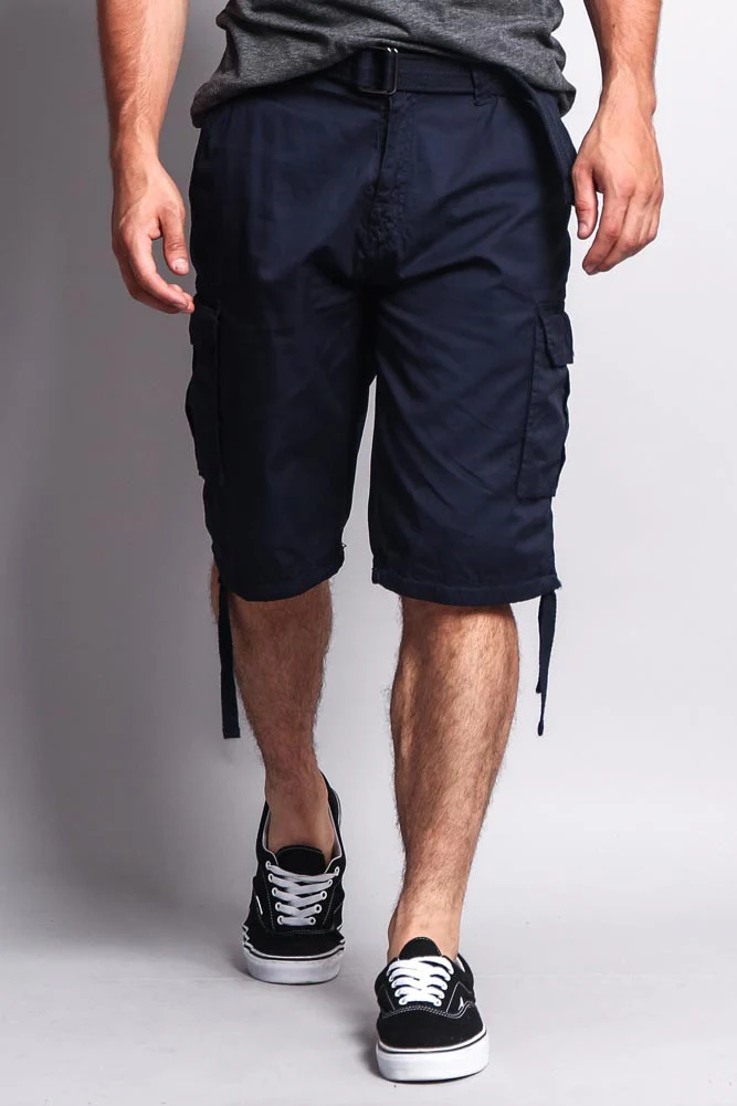 Solid Color Ripstop Belted Cargo Shorts - Image 21