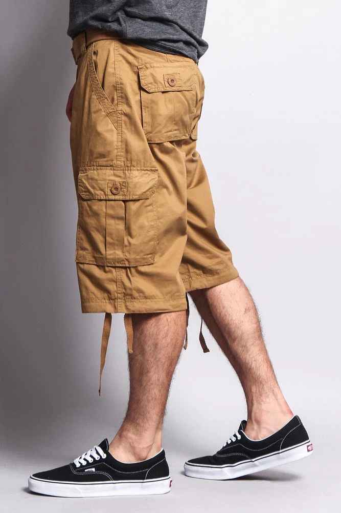 Solid Color Ripstop Belted Cargo Shorts - Image 28