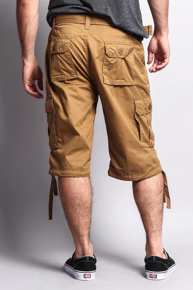 Solid Color Ripstop Belted Cargo Shorts - Image 29