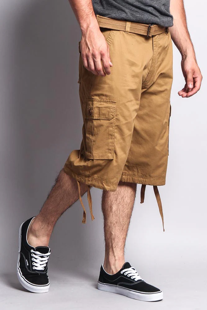 Solid Color Ripstop Belted Cargo Shorts - Image 30