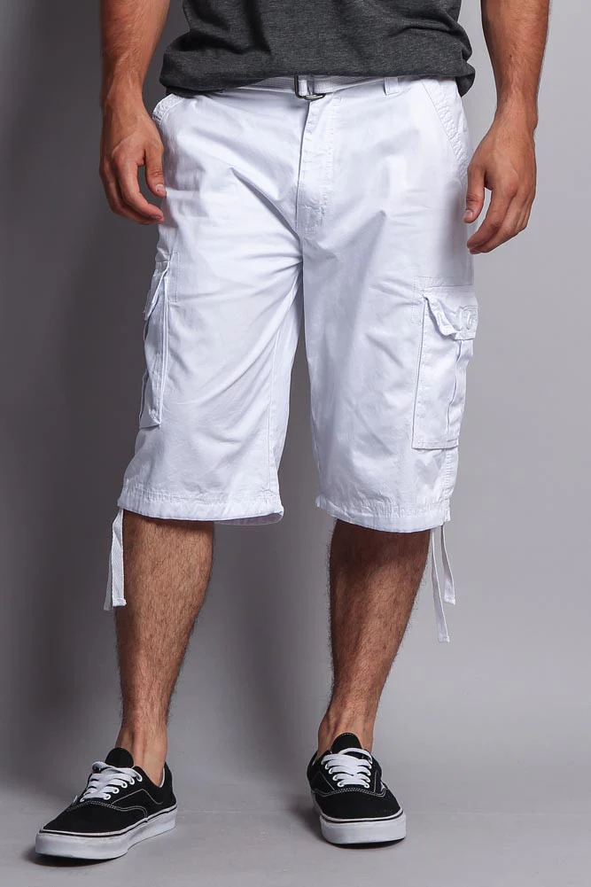 Solid Color Ripstop Belted Cargo Shorts - Image 32