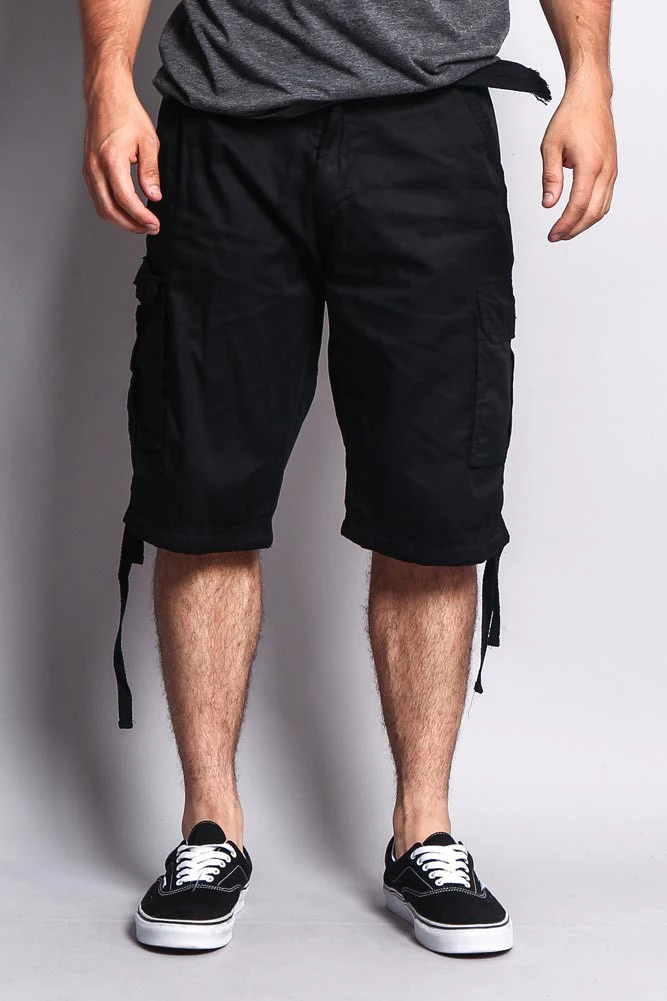 Solid Color Ripstop Belted Cargo Shorts - Image 37