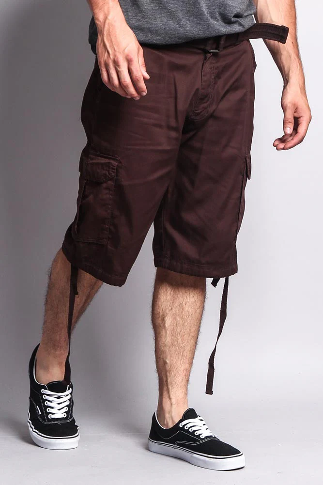 Solid Color Ripstop Belted Cargo Shorts - Image 45