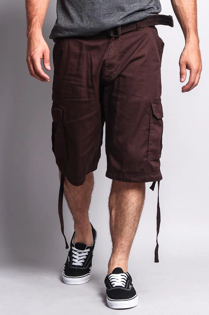 Solid Color Ripstop Belted Cargo Shorts - Image 46