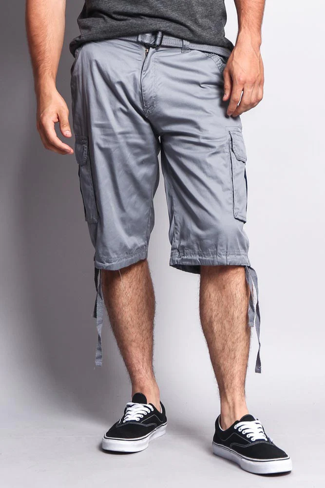 Solid Color Ripstop Belted Cargo Shorts - Image 8