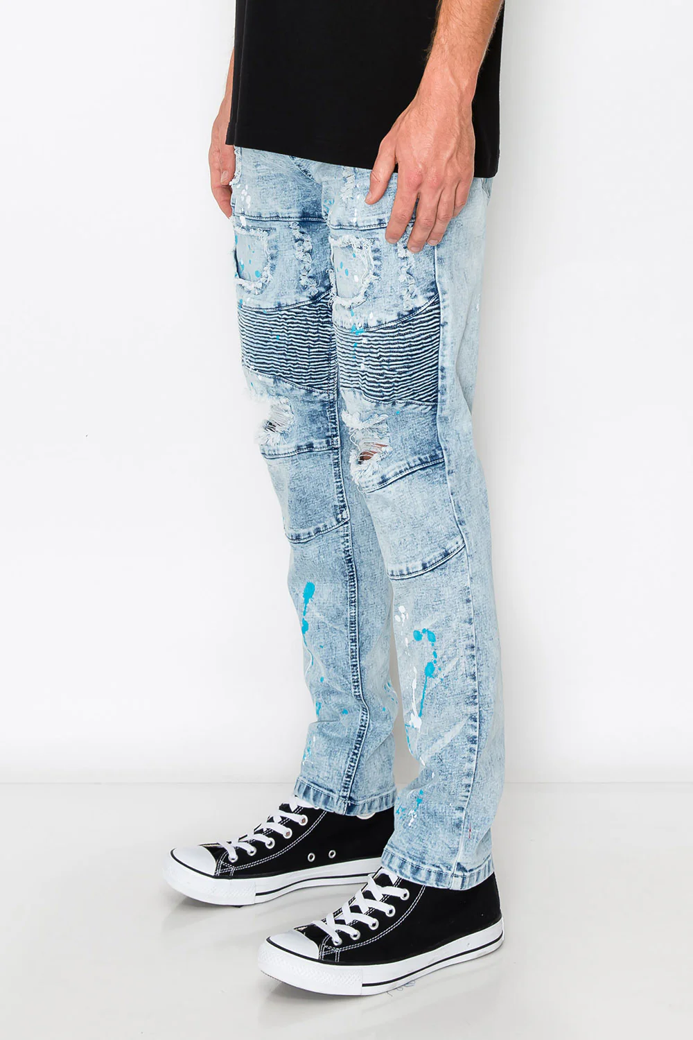 Stacked Paint Splatter Biker Jeans - Image 10