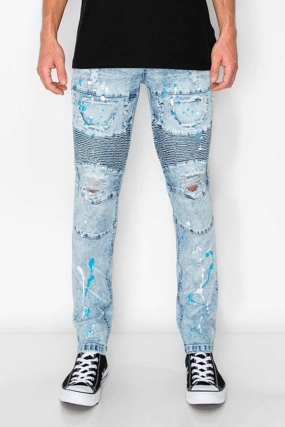 Stacked Paint Splatter Biker Jeans - Image 8