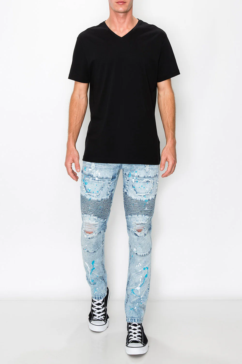 Stacked Paint Splatter Biker Jeans - Image 9