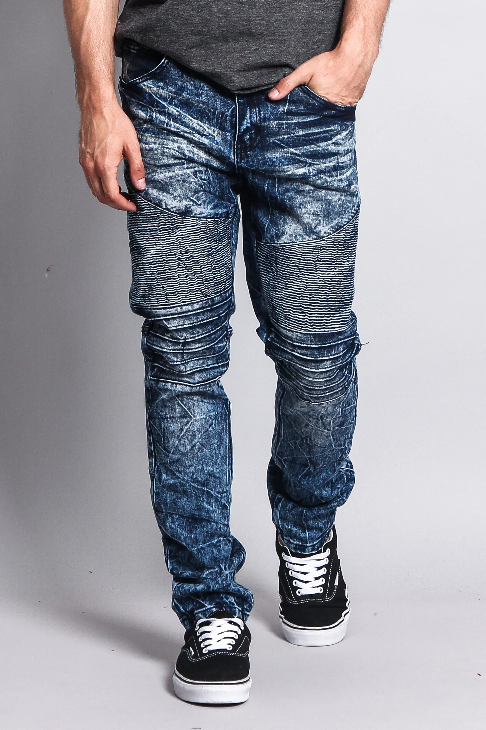 Stain Wash Biker Denim Jeans - Image 11