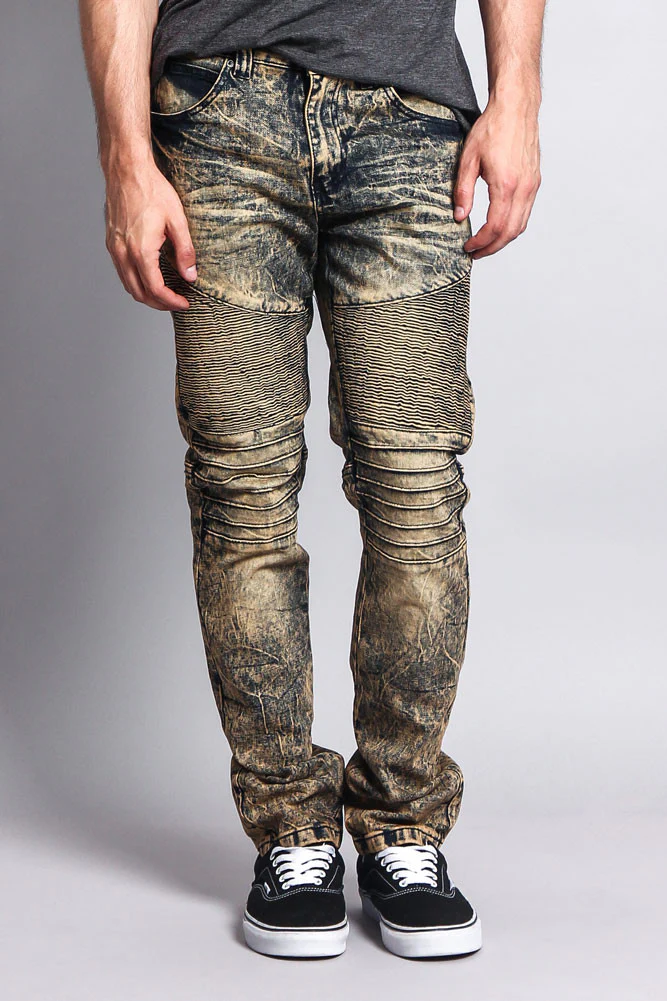 Stain Wash Biker Denim Jeans - Image 12