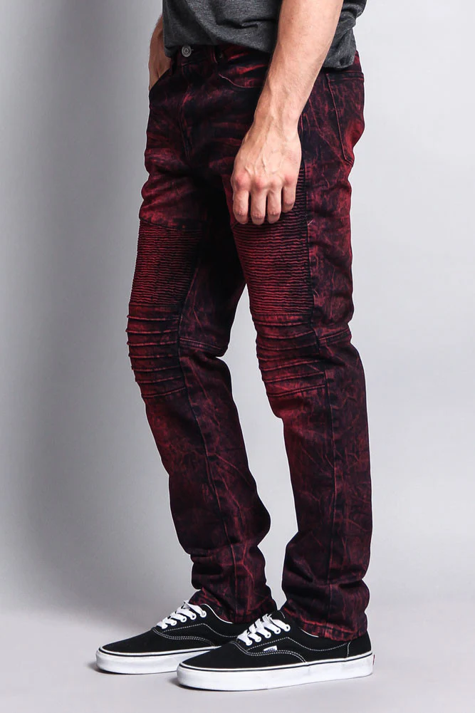 Stain Wash Biker Denim Jeans - Image 3