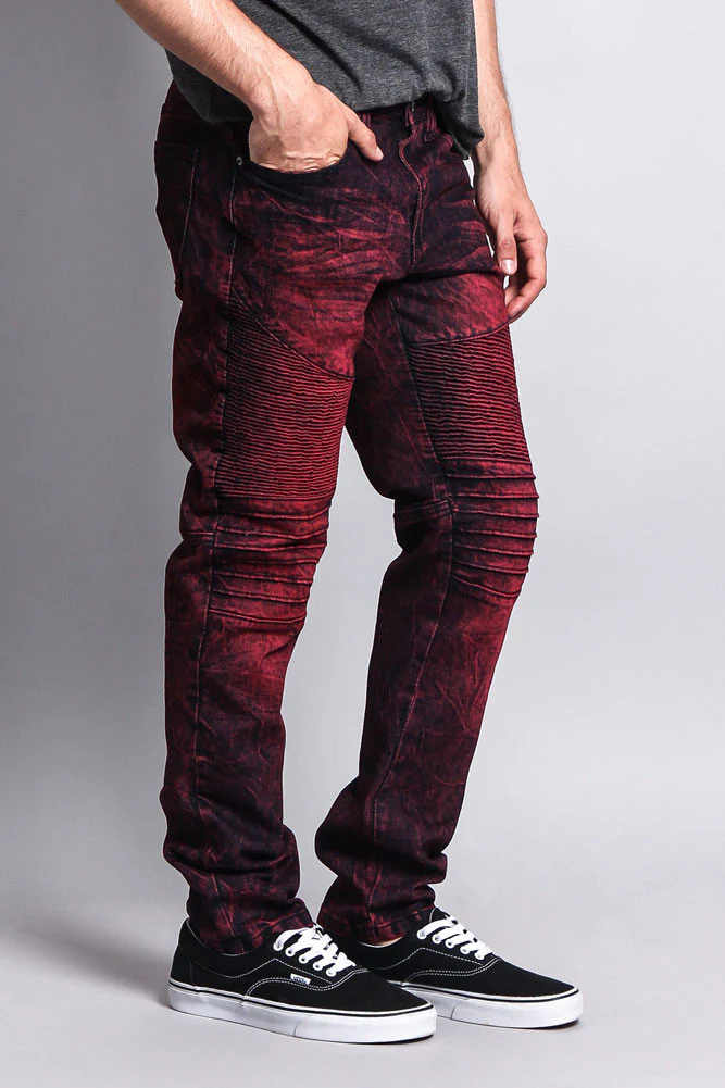Stain Wash Biker Denim Jeans - Image 5