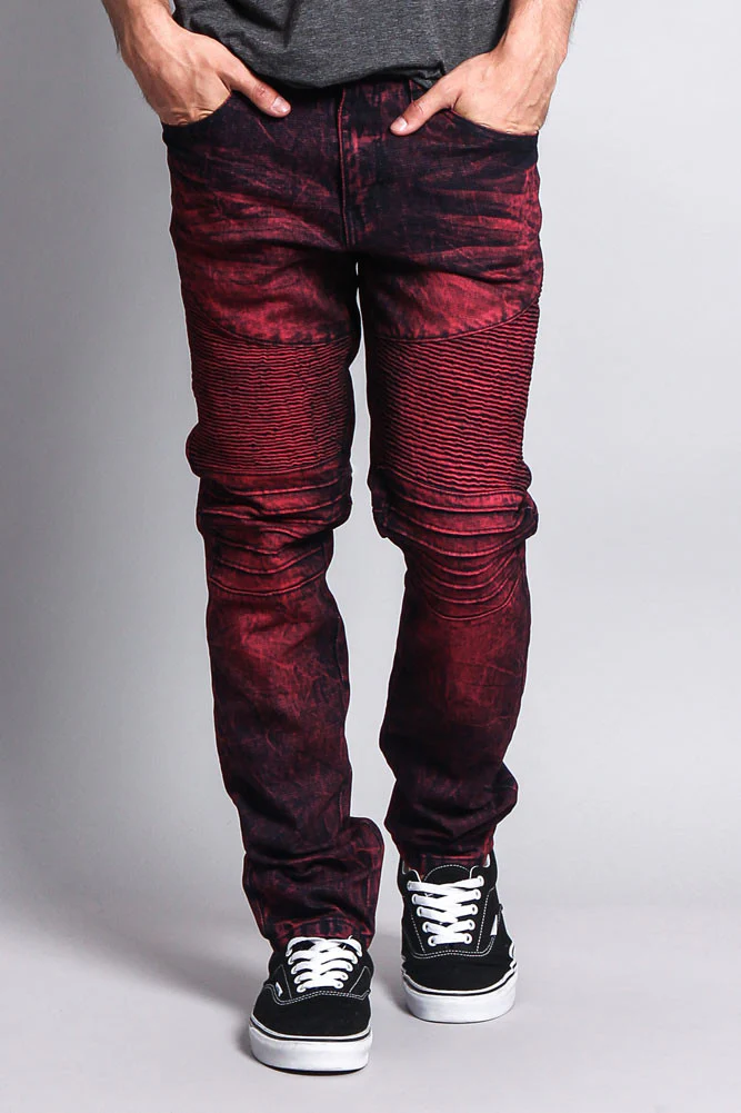 Stain Wash Biker Denim Jeans - Image 6