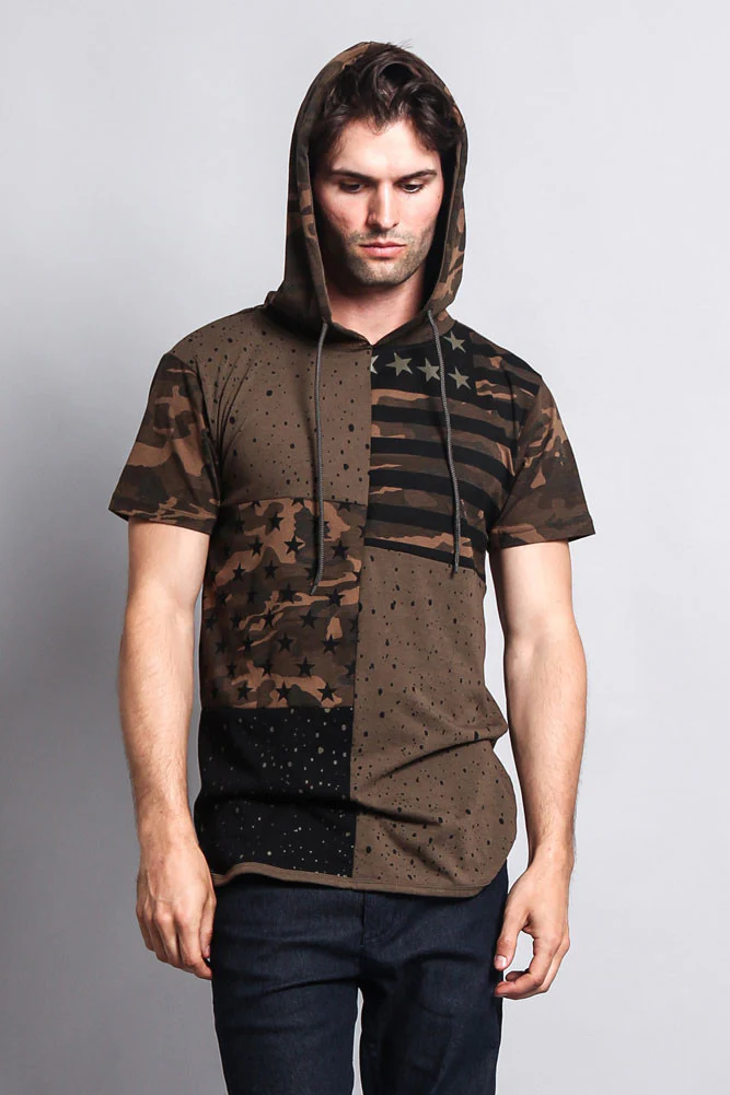 Star Print Block Camo Splatter Hooded T-Shirt - Image 5