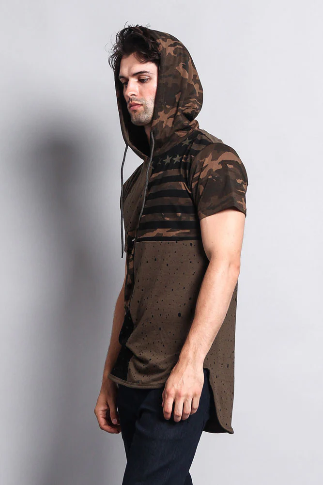 Star Print Block Camo Splatter Hooded T-Shirt - Image 6