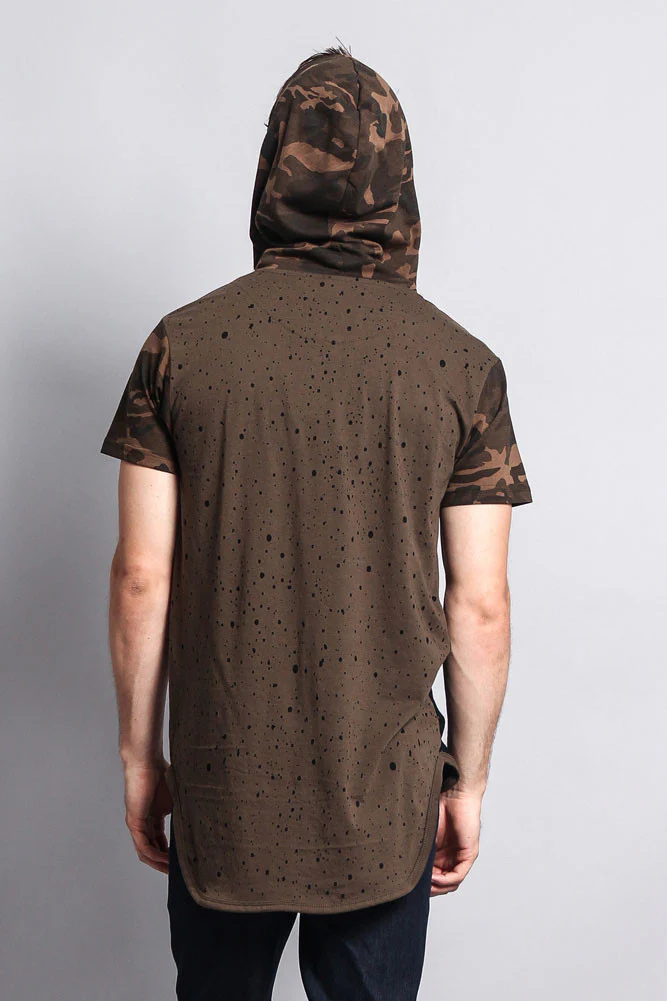 Star Print Block Camo Splatter Hooded T-Shirt - Image 7