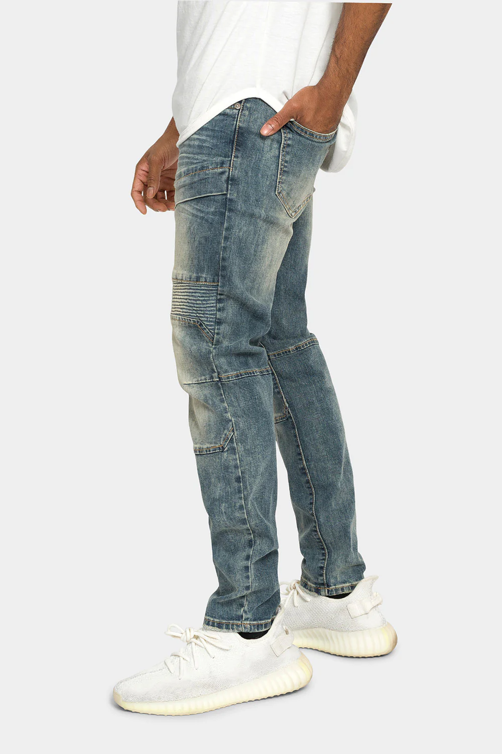 Stitch Stacked Moto Biker Denim Jeans - Image 12