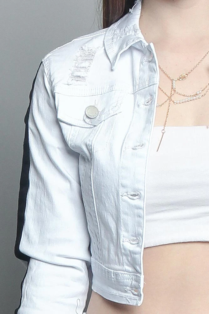 Striped Cropped Distressed Jacket - Image 12
