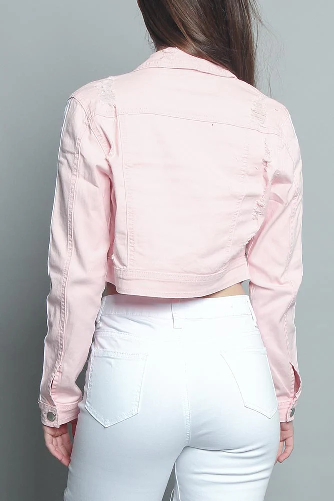 Striped Cropped Distressed Jacket - Image 3