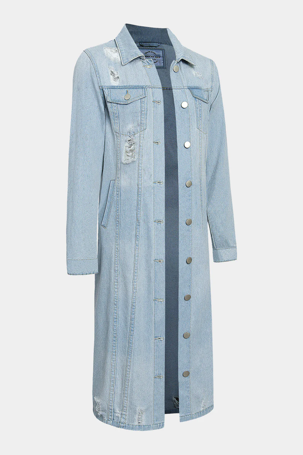 Super Long Distressed Denim Jean Jacket - Image 30