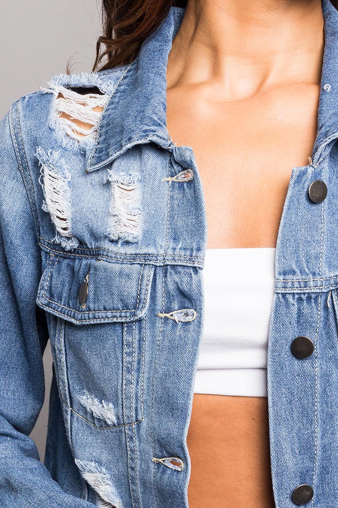 Super Long Distressed Denim Jean Jacket - Image 6