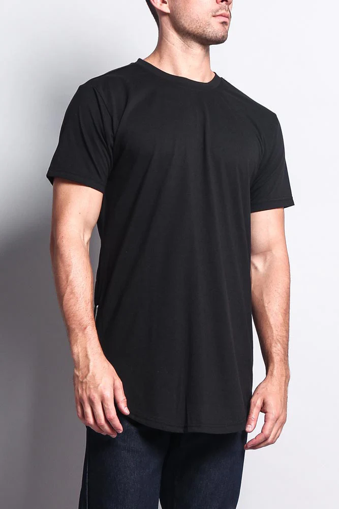 Triple Stacked Contrast Long Length Curved Hem T-Shirt - Image 11