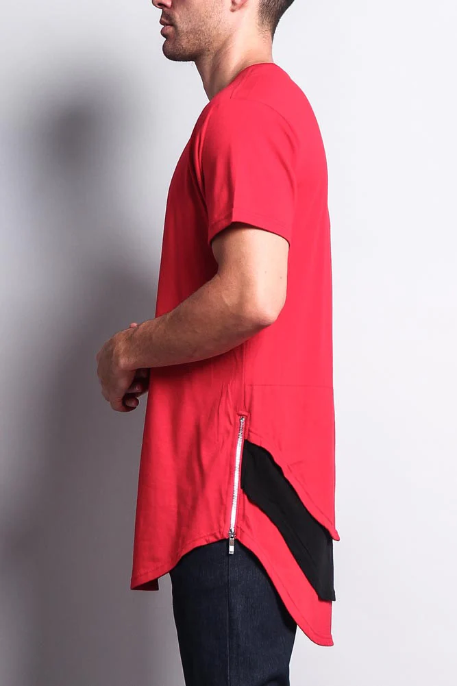Triple Stacked Contrast Long Length Curved Hem T-Shirt - Image 13