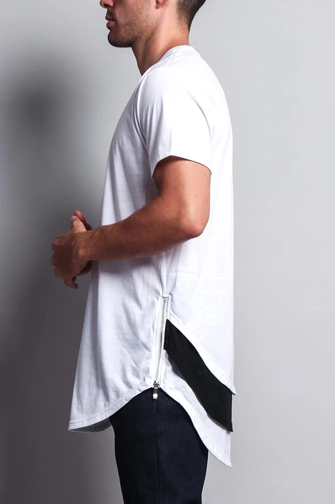 Triple Stacked Contrast Long Length Curved Hem T-Shirt - Image 17