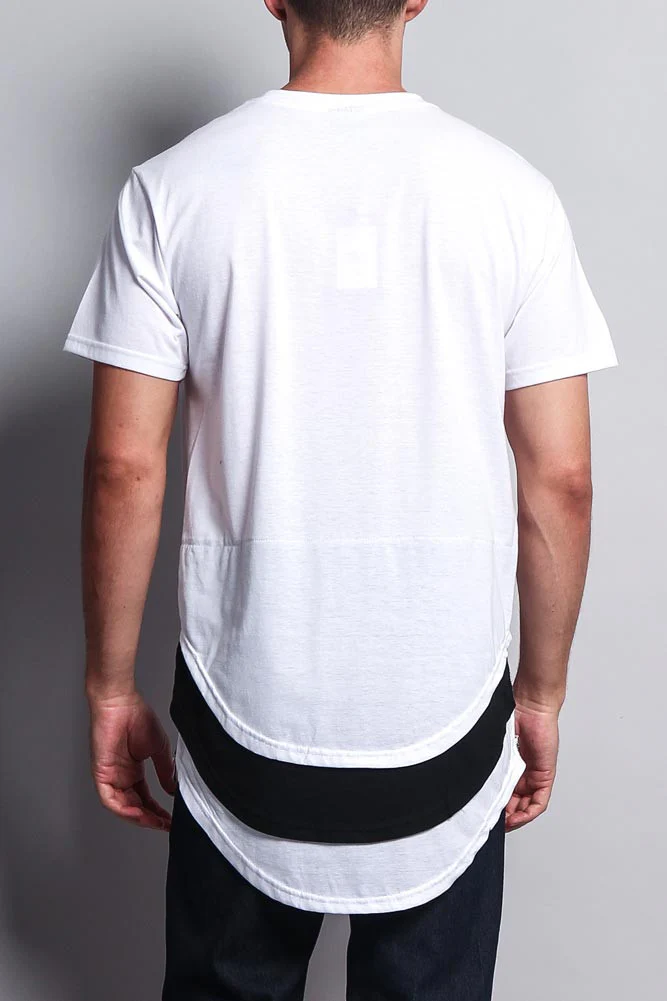 Triple Stacked Contrast Long Length Curved Hem T-Shirt - Image 18