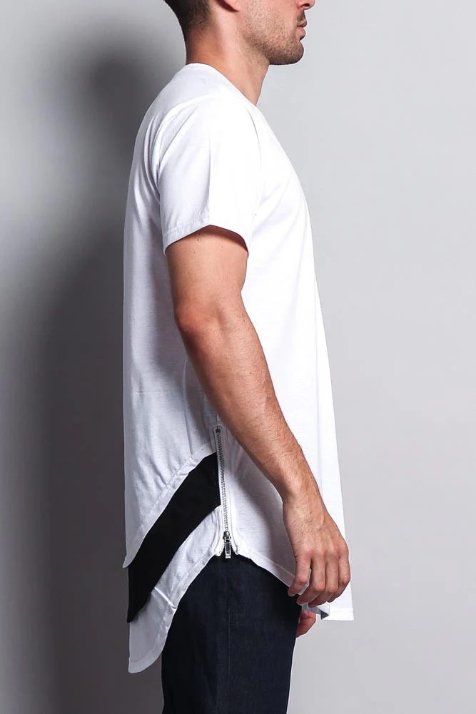 Triple Stacked Contrast Long Length Curved Hem T-Shirt - Image 19