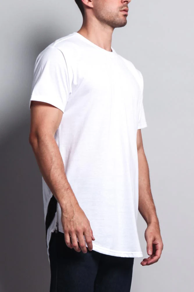 Triple Stacked Contrast Long Length Curved Hem T-Shirt - Image 20