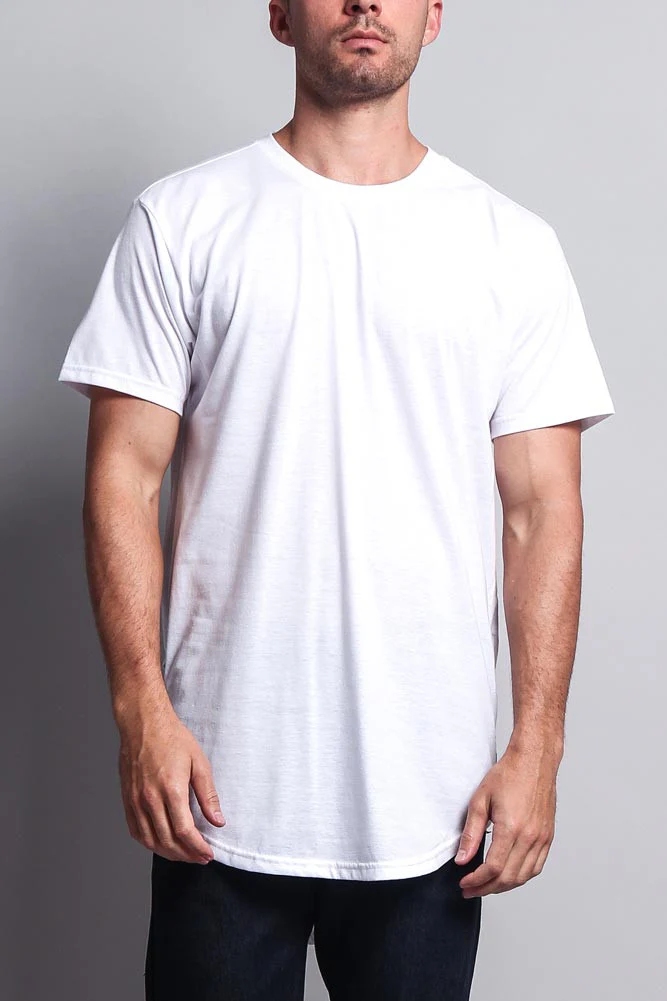Triple Stacked Contrast Long Length Curved Hem T-Shirt - Image 3