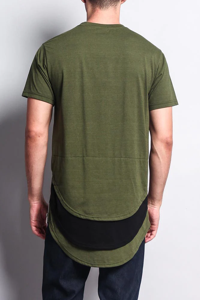 Triple Stacked Contrast Long Length Curved Hem T-Shirt - Image 5