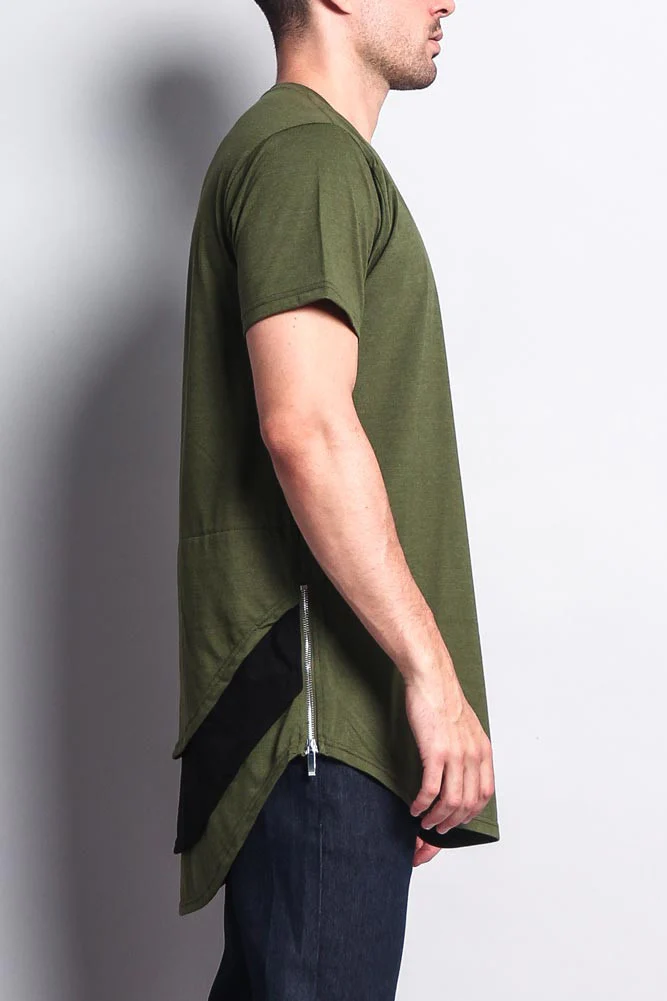 Triple Stacked Contrast Long Length Curved Hem T-Shirt - Image 6