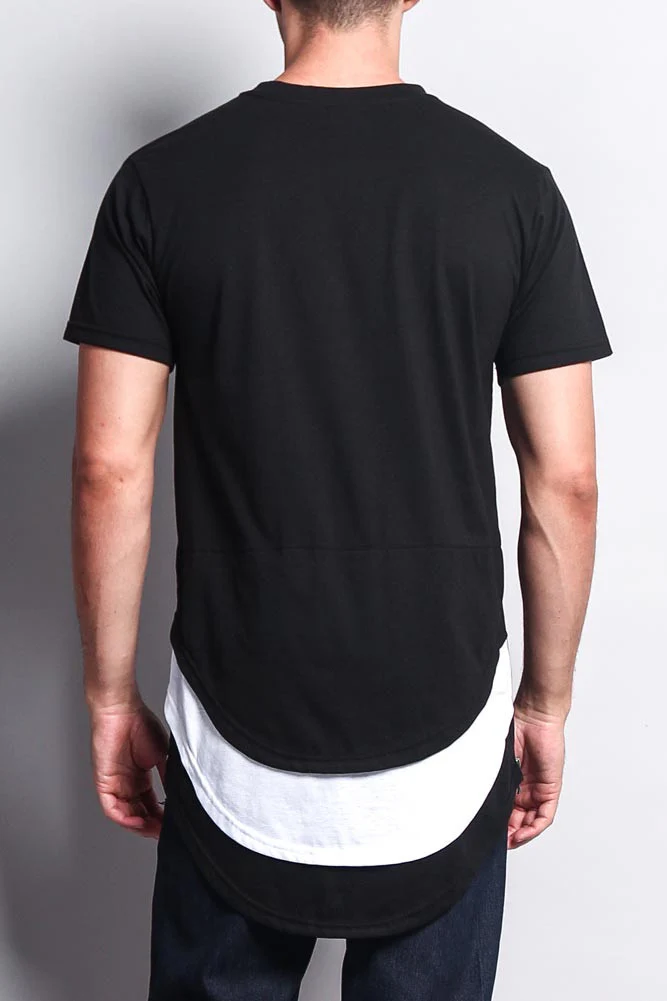 Triple Stacked Contrast Long Length Curved Hem T-Shirt - Image 9