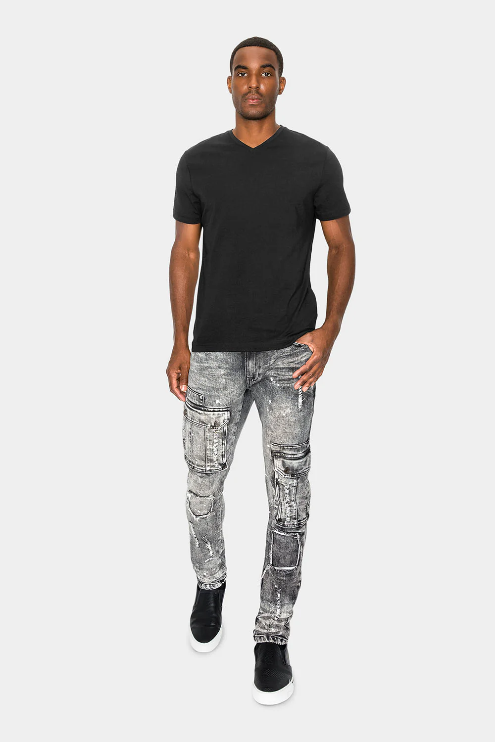 Two Tone Cargo Pocket Denim Jeans - Image 4