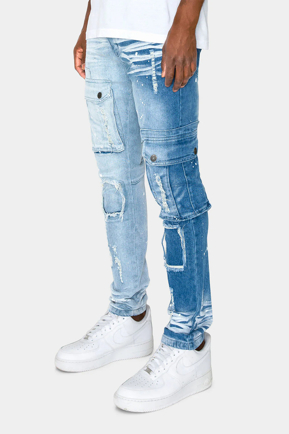 Two Tone Cargo Pocket Denim Jeans - Image 7