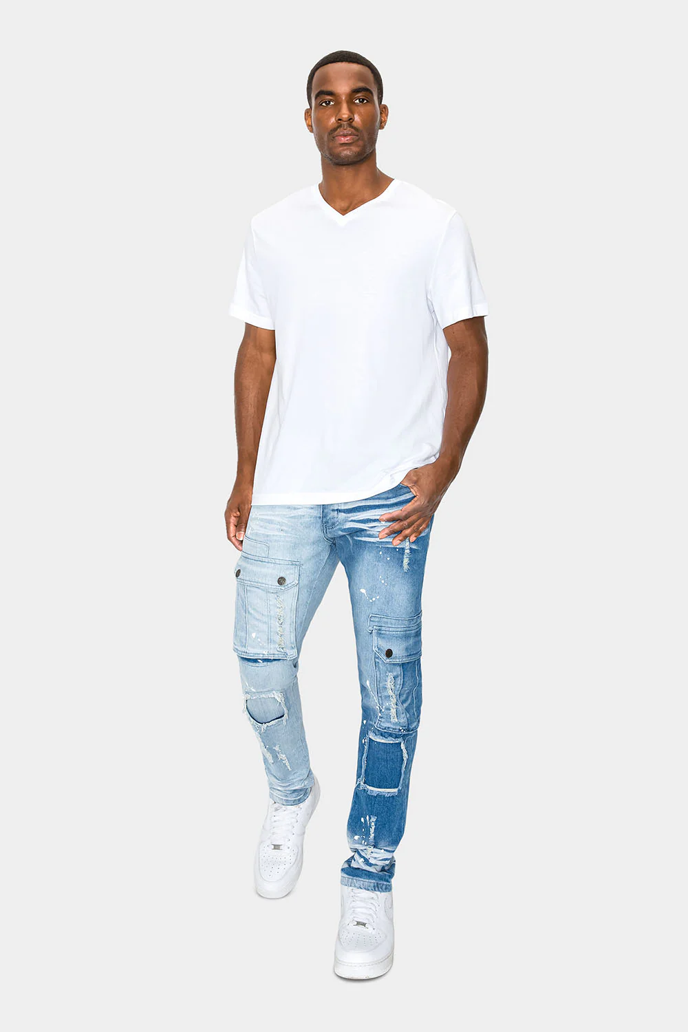 Two Tone Cargo Pocket Denim Jeans - Image 9