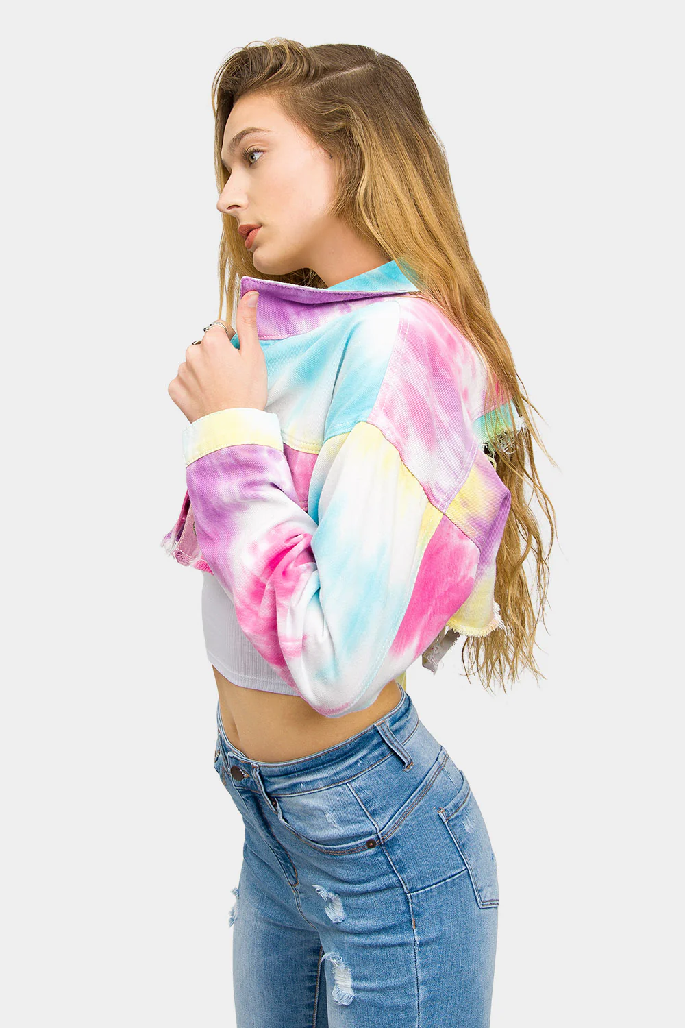 Unicorn Tie Dye Crop Denim Jacket - Image 2
