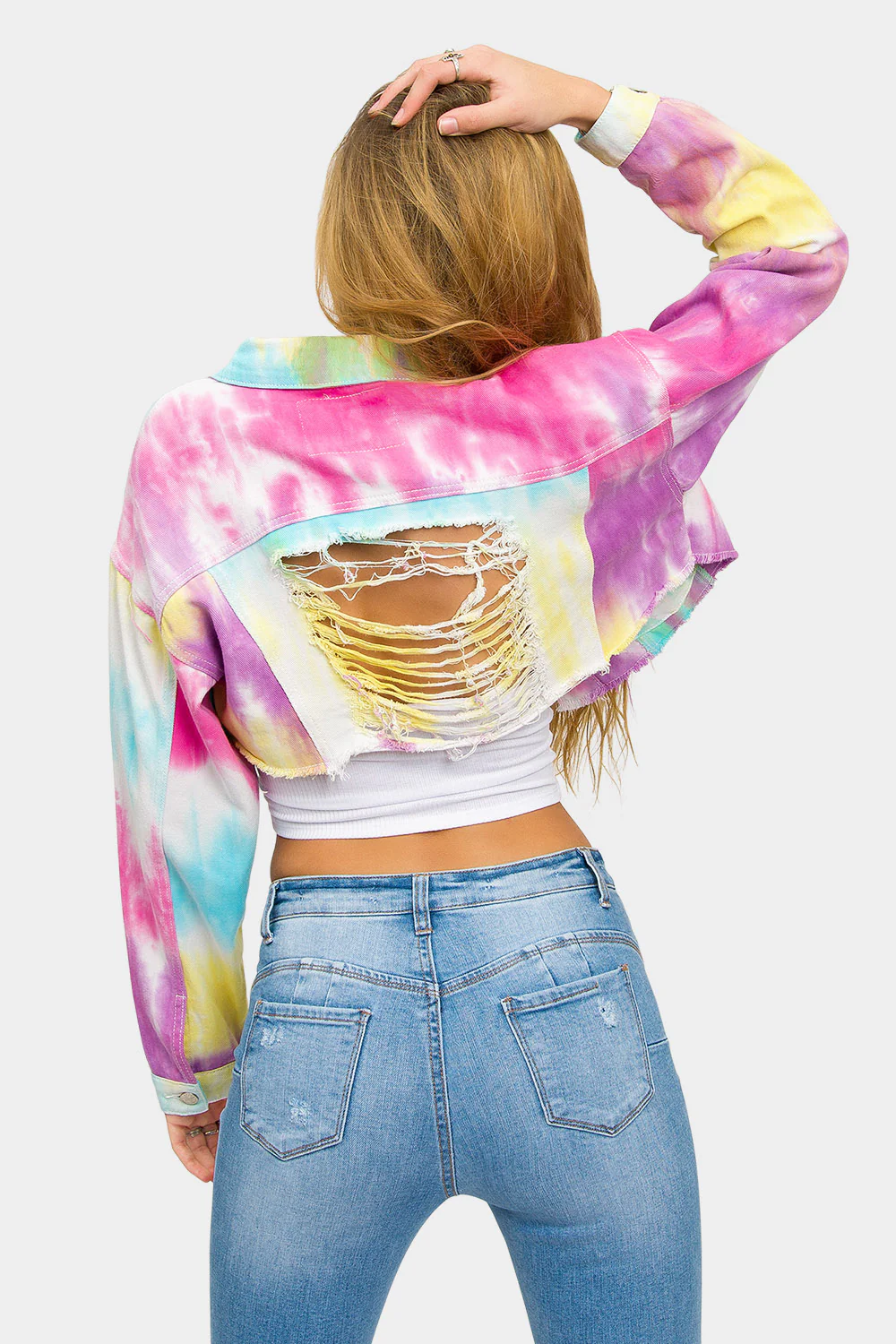 Unicorn Tie Dye Crop Denim Jacket - Image 3
