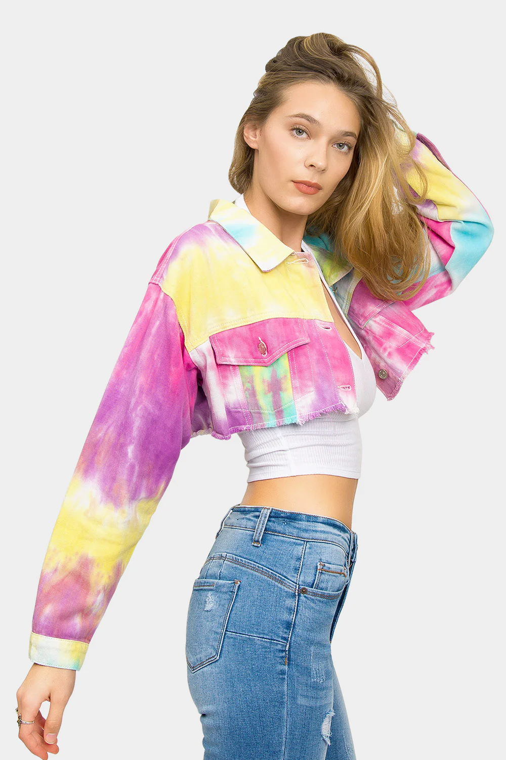 Unicorn Tie Dye Crop Denim Jacket - Image 4