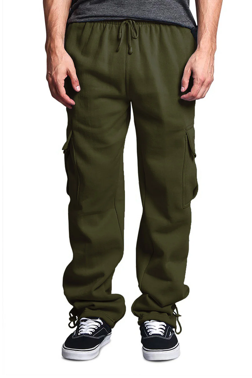 Victorious Men's Solid Fleece Heavyweight Cargo Sweat Pants - Image 4