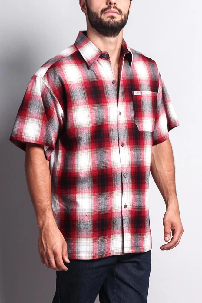 Western Casual Plaid Short Sleeve Button Up Shirt - Image 44