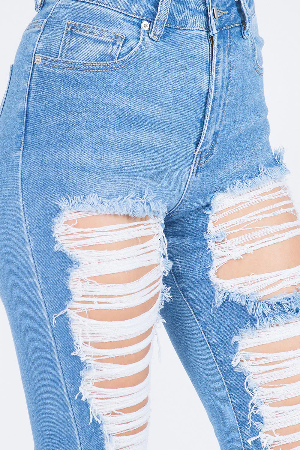 Women's High Rise Heavy Distressing Washed Out Denim Skinny Jeans - Image 5
