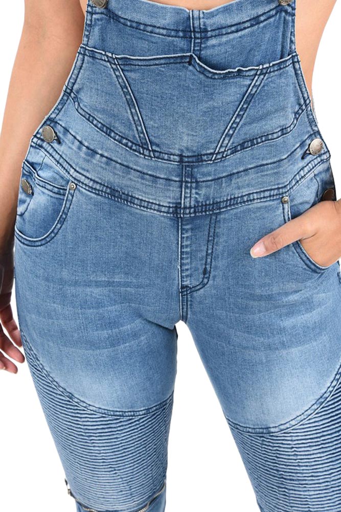 Women's Biker Denim Overalls - Image 4