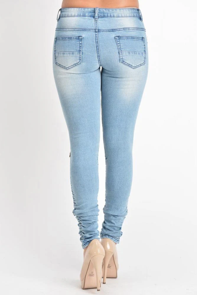 Women's Biker Style Ripped Zip Rider Jeans - Image 4