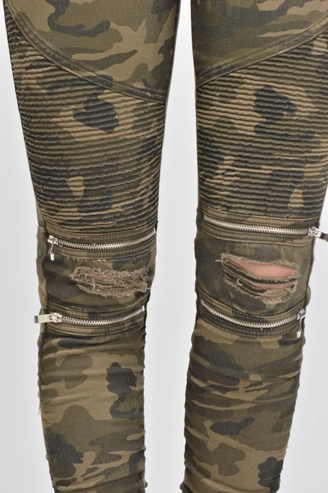 Women's Biker Style Ripped Zip Rider Jogger Pants - Image 13