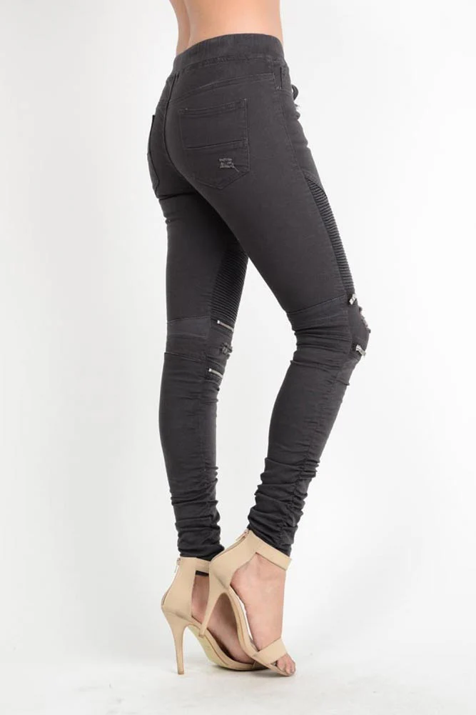 Women's Biker Style Ripped Zip Rider Jogger Pants - Image 17