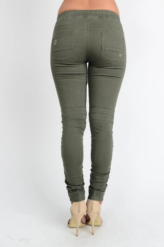 Women's Biker Style Ripped Zip Rider Jogger Pants - Image 21