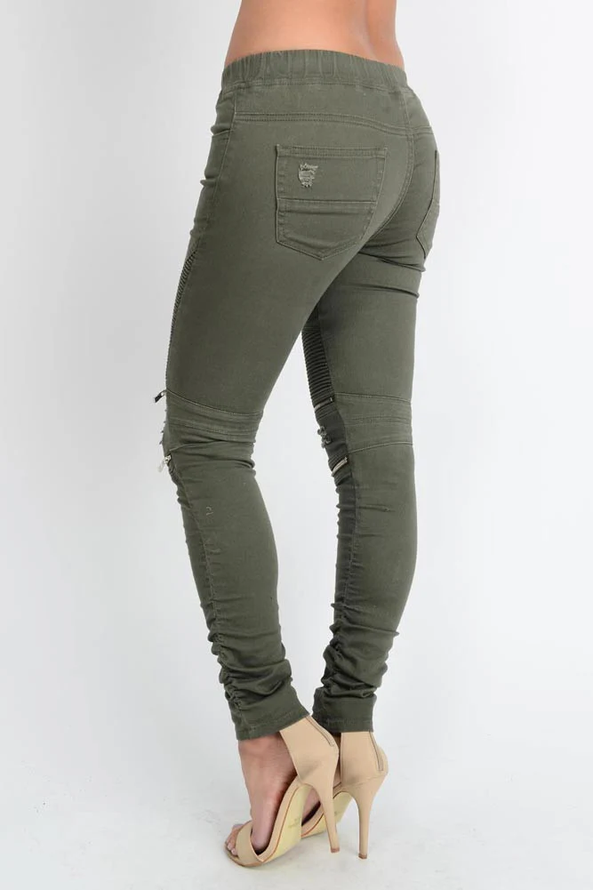 Women's Biker Style Ripped Zip Rider Jogger Pants - Image 22
